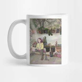 Cute charater sitting in garden art Mug